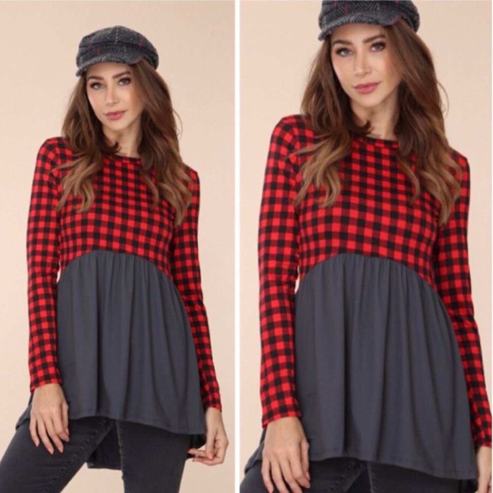 Tunic Top With Checkered Design - Picture 2 of 2